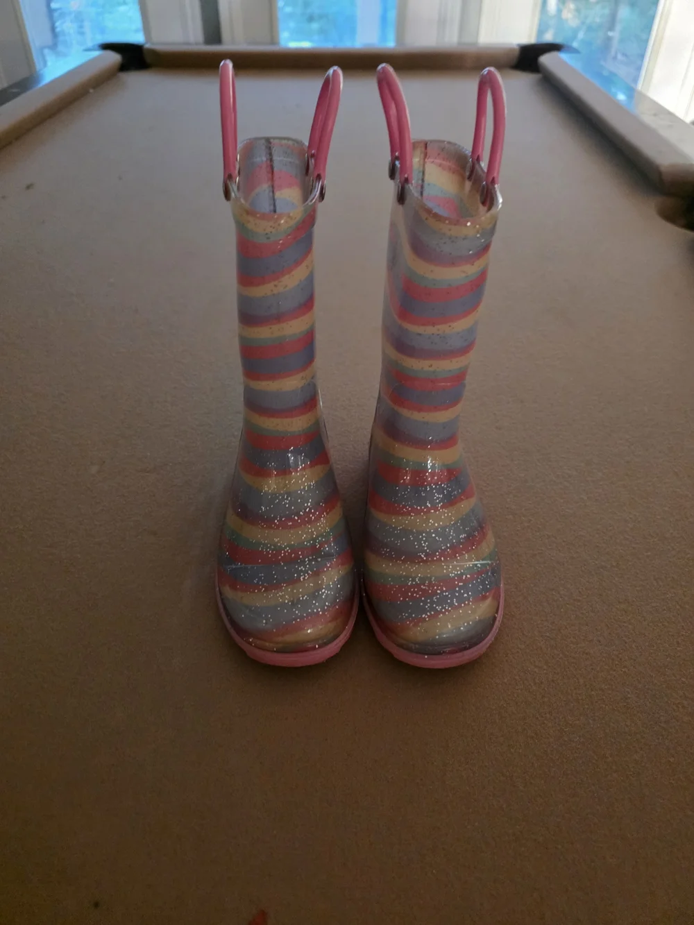 Girls' Rainbow Stripe Glitter Rain Boots - Pink Trim